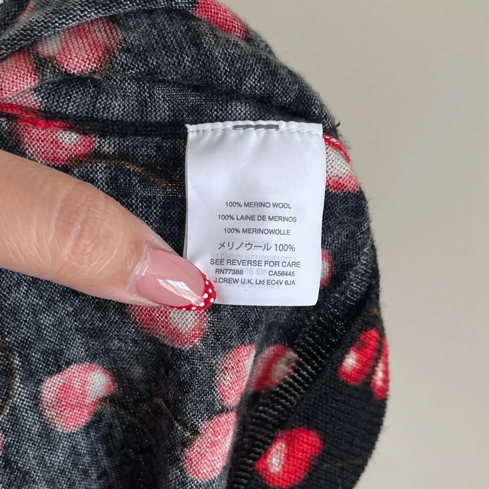 J Crew Wool Cherry Print Black Top Size S